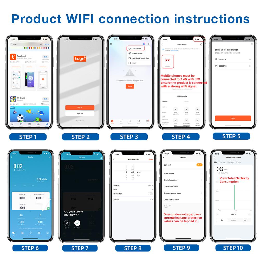 Tuya WiFi Energy Meter, 63A Multifunction Smart Energy Meter Circuit Breaker Overcurrent Protection