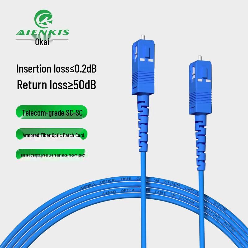 AIENKIS AK-SC100-DKSM 100m Armored SC-SC Single Mode Fiber Optic Patch Cord
