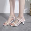 2024 Summer Low Sandals Woman Leather Suit Female Beige Women’s Shoes High Heels Low-heeled Black Comfort New Stiletto Girls Fas