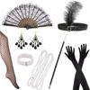1920 Cosplay Hair Accessories Set For Women Flapper Feather-Headband Pearl Necklace Glove Costume Accessories For Cosplay Party