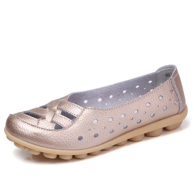 Summer Women Flat Shoes Casual Shoes Leather Slip-on Lofers Ladies Non-slip Cut Out Breathable Women's Moccasins Zapatos Mujer