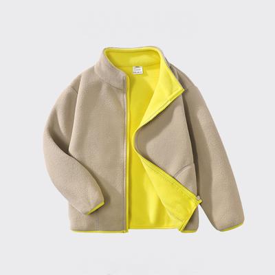 Детское флисовое пальто, утолщенная рубашка на молнии, двухсторонний воротник, флисовый свитер, осенне-зимний теплый топ с флисовой подкладкой