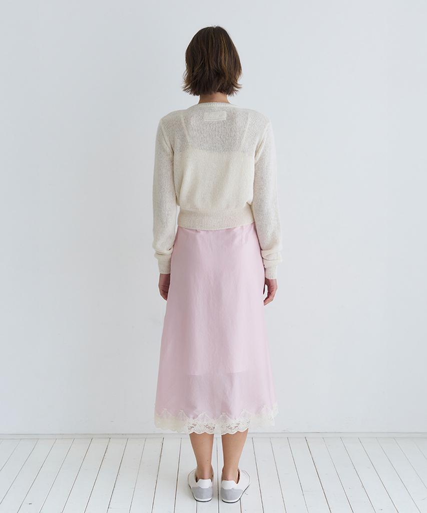 Bember Lace Trim Satin Midi Skirt_Pink