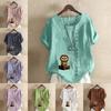 Women's Fashion Owl Prined Short Sleeve T-shirt Loose Cotton Shirt Casual Loose Summer Blouse Plus Size Tops