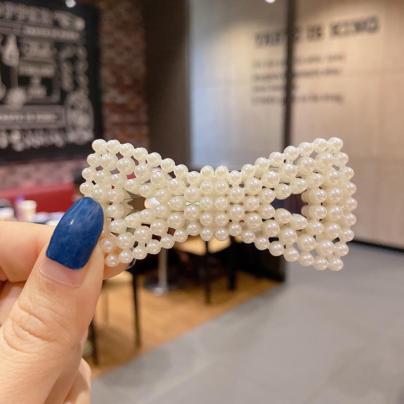 Корейская шпилька для волос со стразами и жемчугом для женщин: Элегантная боковая заколка для челки