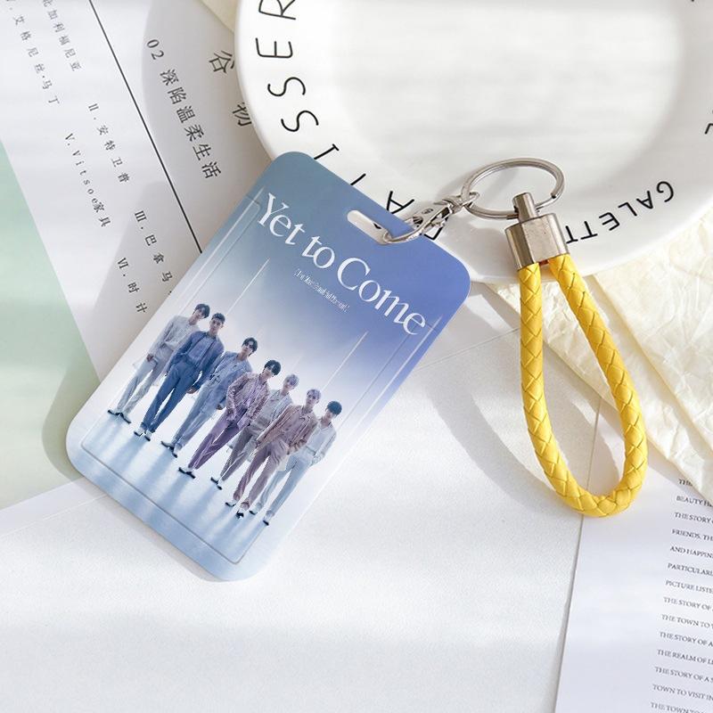 BTS Sliding Photocard Holder, Protective ID Badge Card Case with Braided Keychain Strap, Student Campus Bus Meal Card Protector Merch for ARMY