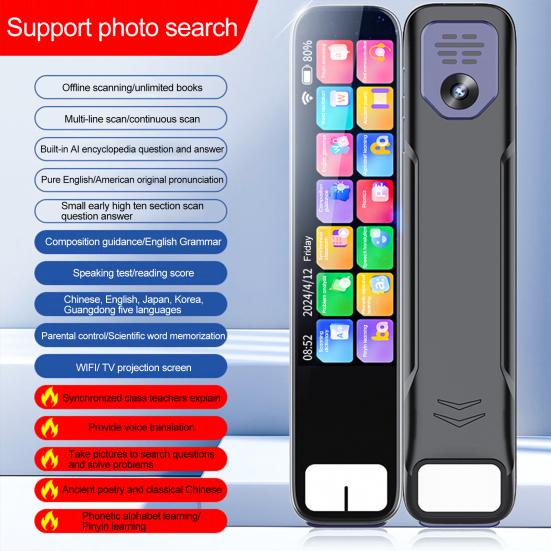Ручка-переводчик с интеллектуальным искусственным интеллектом, сенсорным экраном, функцией записи голоса, перезаряжаемая, совместимая с Wi-Fi и Bluetooth, ручка со сканером