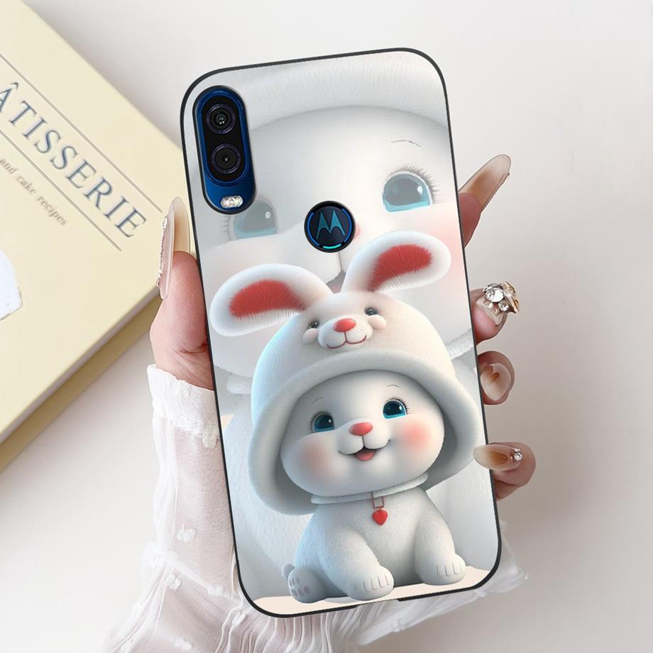 Чехол для телефона Motorola One Vision One Macro Задняя крышка Motorola P50 Мягкий матовый силикон Тонкий Fundas Милый панда кролик цветок