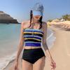 Корейский женский сексуальный вязаный полосатый купальник бандо с высокой талией