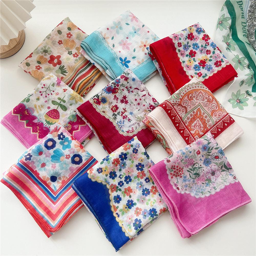 Маленький квадратный шарф из хлопка и льна, шелковый шарф, женский, весна и осень, новый стиль, художественный и универсальный, модный, темпераментный шарф-повязка на голову