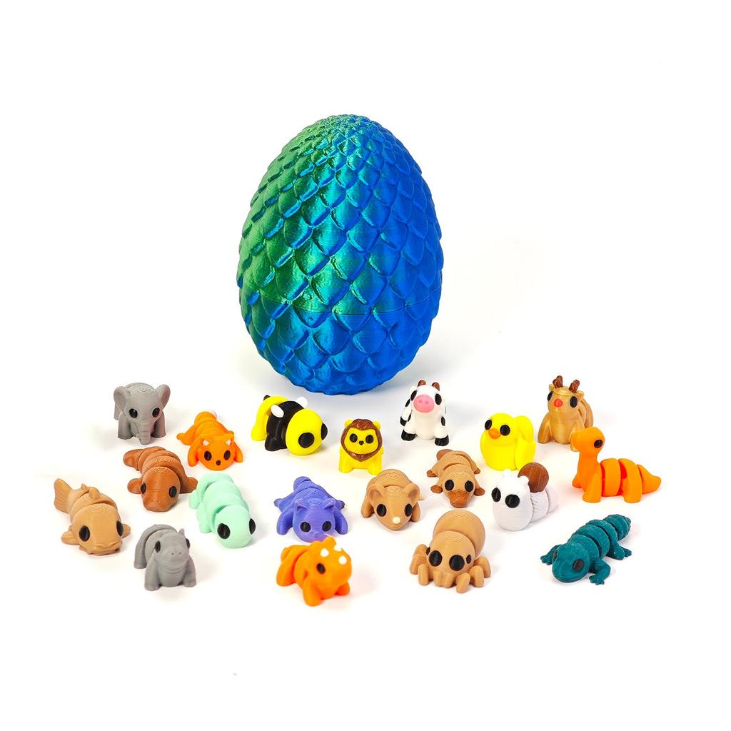20PC 3D Printed Animal Figurines Set With 4.9 Inches Dragon Egg Articulated Flexible And Exquisitely