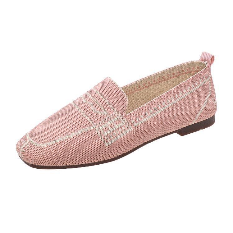 Женские трикотажные мокасины с круглым носком, новые балетки 2024 года, дышащая вулканизированная обувь, кроссовки для вождения, туфли-лодочки
