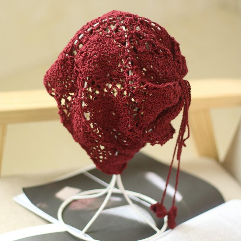 Four Seasons Multi-purpose Hat Mori Retro Casual Literary Hand Hook Flower Hair Band Scarf Baotou Stacking Hat