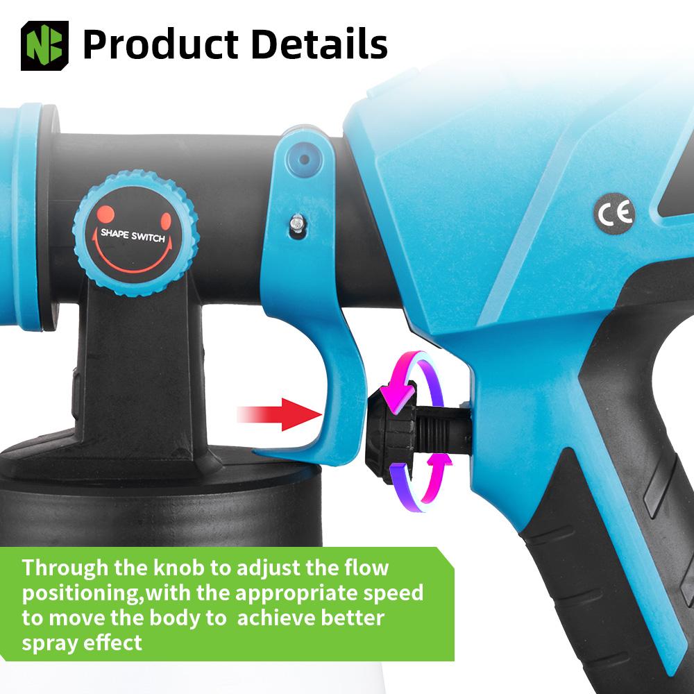 1000 мл беспроводной электрический пистолет-распылитель ручной высокоэффективный портативный бытовой стальной краскопульт для аккумулятора 18 В