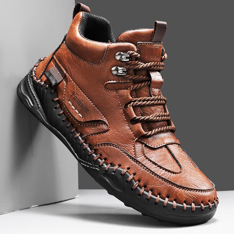 Men Shoes Hand-stitching Leather Men Boots Split Leather Casual Leather Shoes Men Ankle Boots