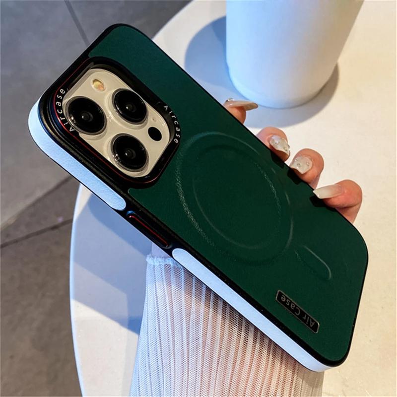 Роскошный однотонный кожаный чехол для беспроводной зарядки Magsafe для iPhone 16 15 14 13 12 Pro Max, магнитный матовый противоударный чехол для телефона