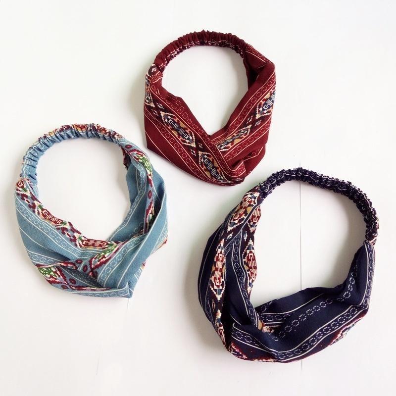 Эластичные повязки на голову в богемном стиле, тюрбан с крестиком и цветочным узором, повязки для волос с цветами для девочек, полосатая повязка на голову, аксессуары для волос для женщин