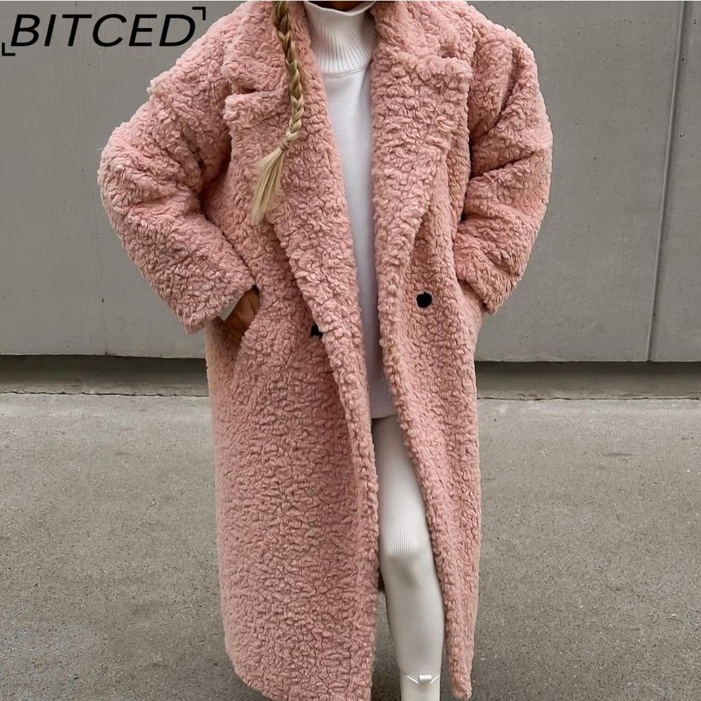BITCED Autumn/Winter Women's Temperament Commuter Coat Long Sleeve Lapel Plush Coat for Women