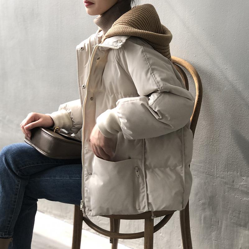 Женский зимний осенний пуховик, вязаный воротник с капюшоном, короткое однобортное пальто, парка в консервативном стиле, женская шикарная верхняя одежда, женская