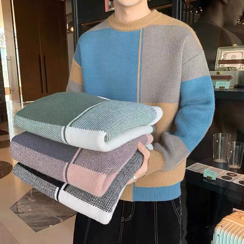 Свитер мужской осень-зима новый корейский вариант свободного клетчатого свитера свитер зимний бренд прилив пара толстый свитер пальто