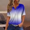 Women's Fashion Casual Vintage Gradient V-Neck Short Sleeve Decorative Button T-Shirt Top