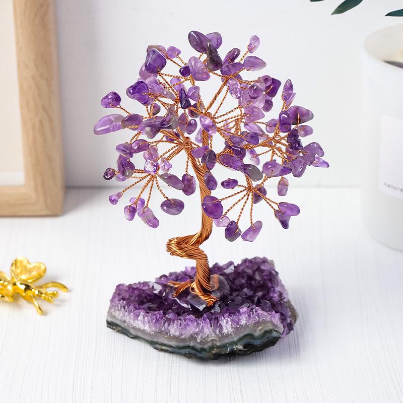 Amethyst Cluster Gemstone Tree Ornament – Crystal Home Decor Craft
