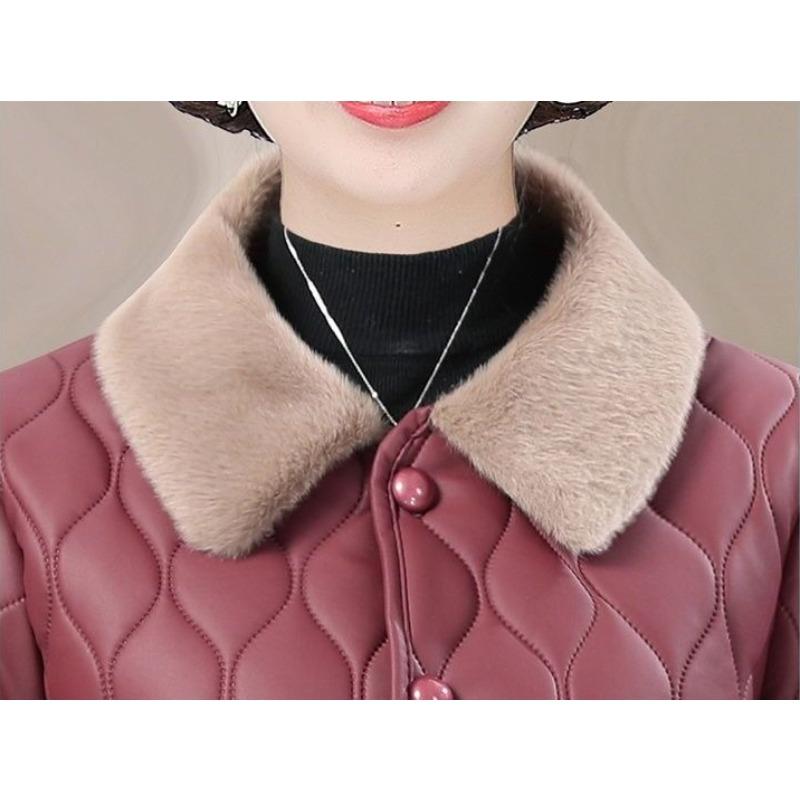 Осень-зима для женщин среднего возраста плюс бархатное теплое пальто средней длины свободного покроя из кожи кожаная куртка для мам повседневная куртка