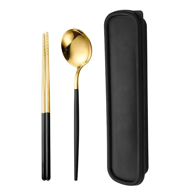 Дорожный набор столовых приборов из нержавеющей стали 410: Вилка, Ложка и Палочки в Подарочной Коробке. Идеально подходит для студентов!