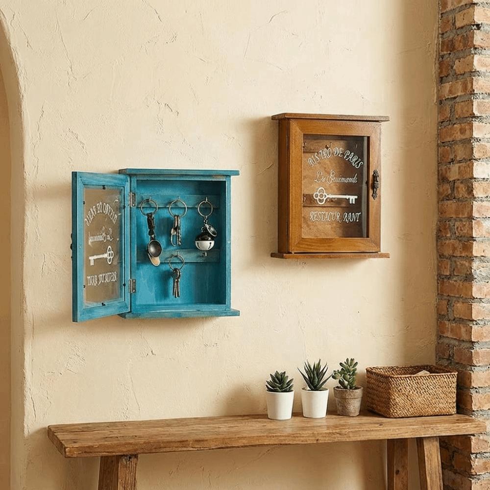 Wooden Wall-Mounted Key Holder Rustic Key Hook Entryway Organizer Cabinet Key Rack Living Room