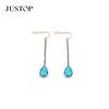 High-end Blue Diamond Droplet Pendant Earrings for Women, Long Tassel Crystal Earrings Simple Light Luxury Zircon Earrings