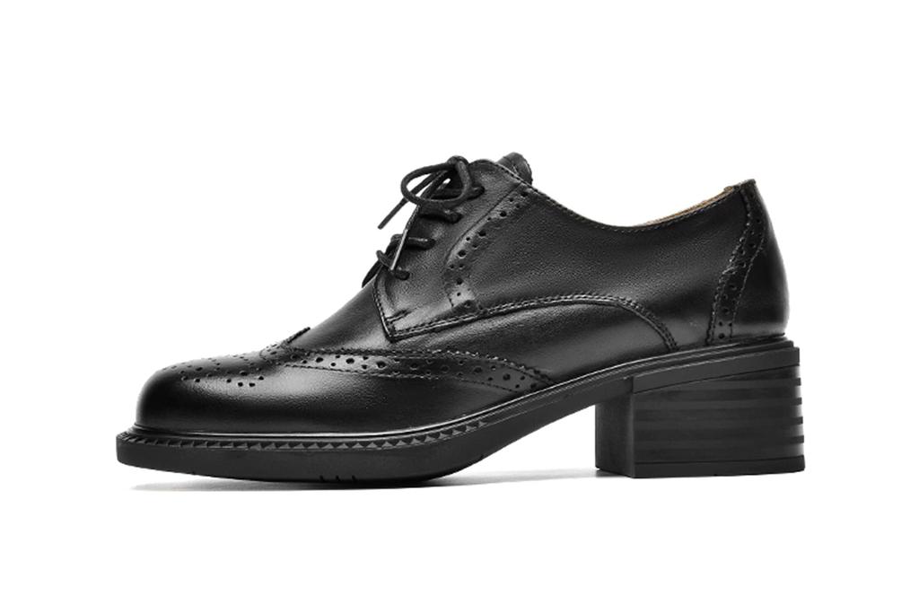 Квадратные толстые настоящие оксфорды [ZUYEE] женские туфли на шнуровке, носок, каблук, носок-крылышко, кожа, туфли, для поездок на работу, черные, 23,0 см