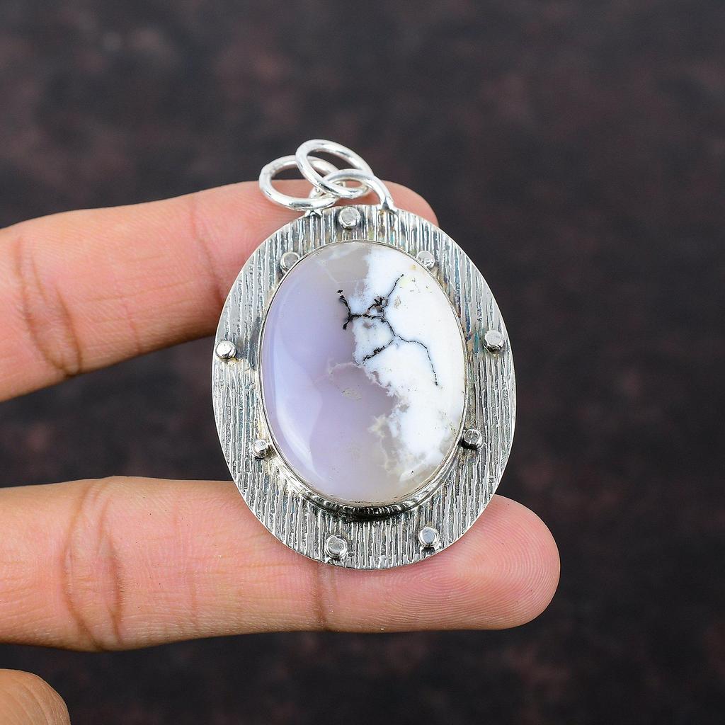 Dendrite Opal Pendant Natural Gemstone Pendant 925 Sterling Silver Pendant Handmade Dendrite Opal Jewelry Gift For Him Unique Style Pendant