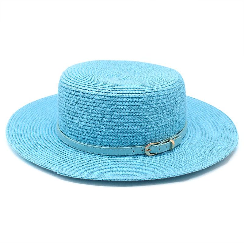 Small fresh Internet celebrity wide brim flat top top hat women's spring summer French sun beach shade straw hat