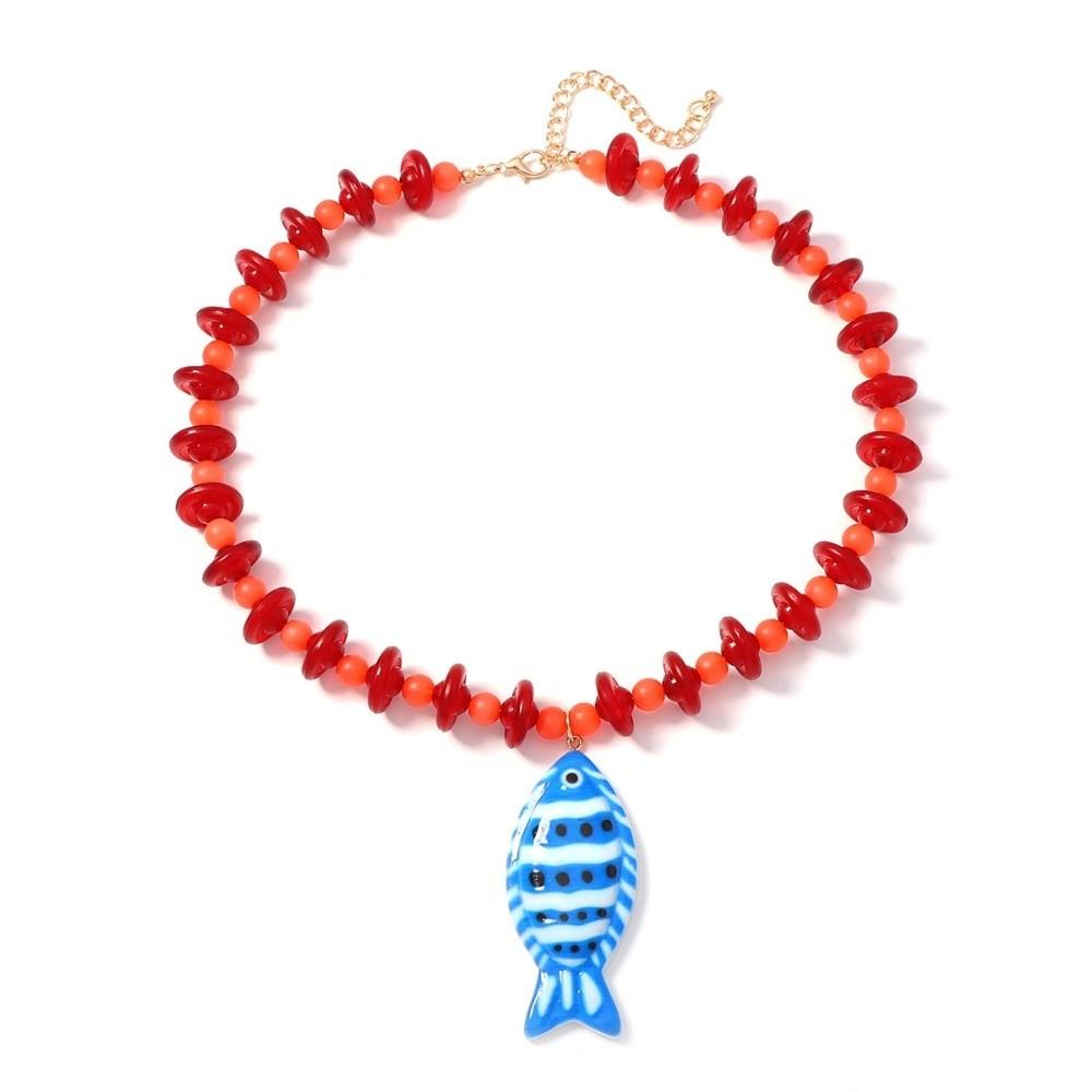 Starfish Shell Charm Fish Starfish Pendant Necklace Colorful Beads Boho Necklace Jewelry Gifts
