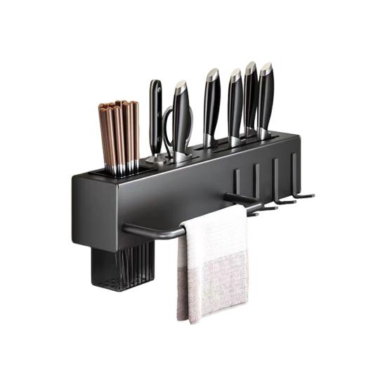Kitchen Cutlery Holder Wall Mounted Cutter Holder with Hooks Carbon Steel Cutter Storage