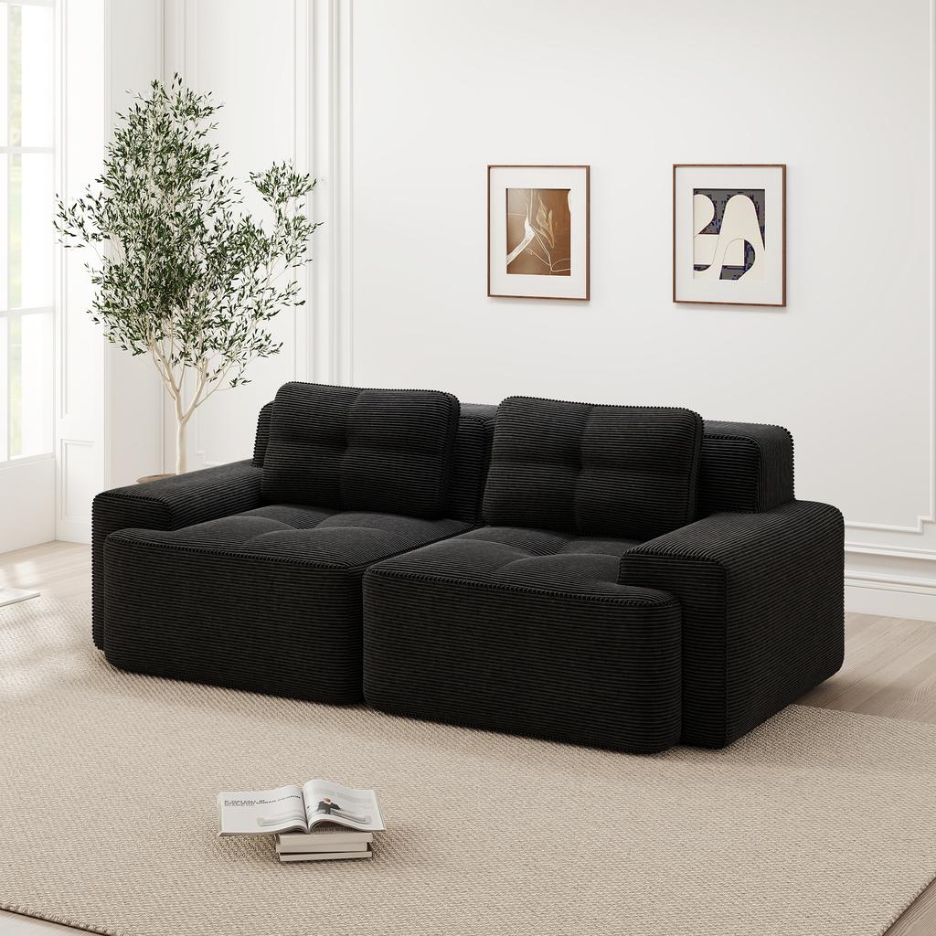 Boneless Modular Sofa, Modern Living Room Sofa with Deep Seat, Comfortable Corduroy Cloud Sofa, Loveseat Small Sofa, Sofa Bed, Black