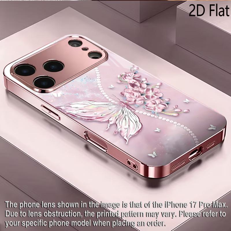 Цепочка с бусинами цветок 2DПлоская Для iPhone17 18 16 15 14 13 12 11 Pro Max XS XR 8 7Plus Чехол для телефона Ударопрочный Защитная задняя крышка