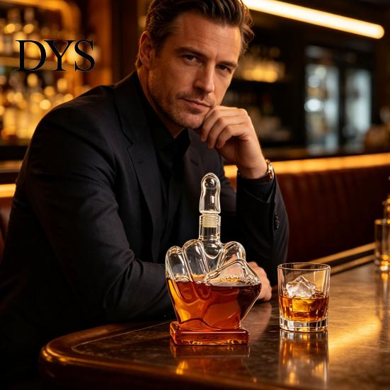 Father's Day Present Middle Finger Whiskey Decanter, 1000ml Glass Fist Dispenser with Stopper, Creative Wine Serving Carafe Unique Hand Shape