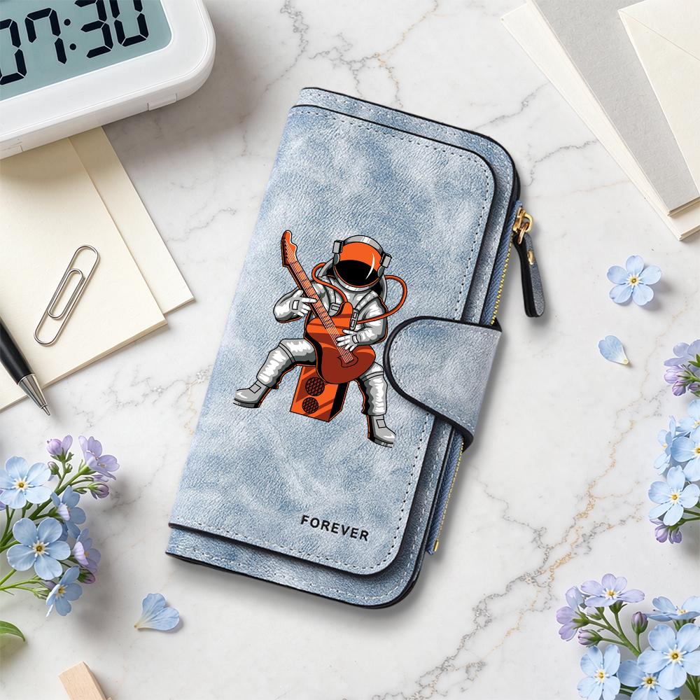 Cute Astronaut Printed Wallet Fashion Portable Long Purse Casual Multifunctional Card Holder for Daily Use