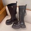 Женские сапоги на платформе до колена, брендовые зимние туфли на высоком каблуке из кожи 2025 года, трендовые дизайнерские готические мотоциклетные ботинки на толстой подошве Mujer