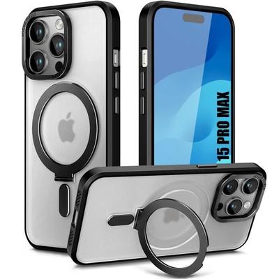 Чехол для iPhone 15 Pro Max - Ударопрочный - Защита от царапин - Вращающийся магнитный держатель - Черный