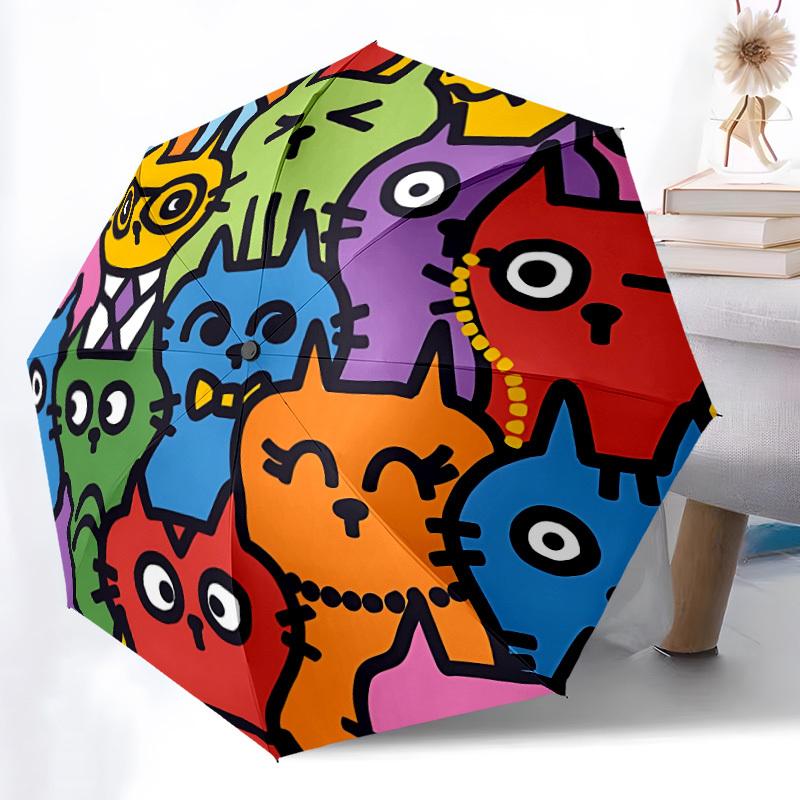 1pc Colorful Cats Automatic Opening/closing Umbrella with Auto Open/Close, Perfect Gift for Friends, Durable Plastic Handle yy250801160