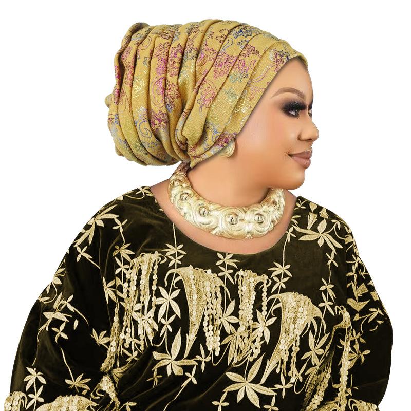 Glitter Full Body Pleated Turban Cap for Women