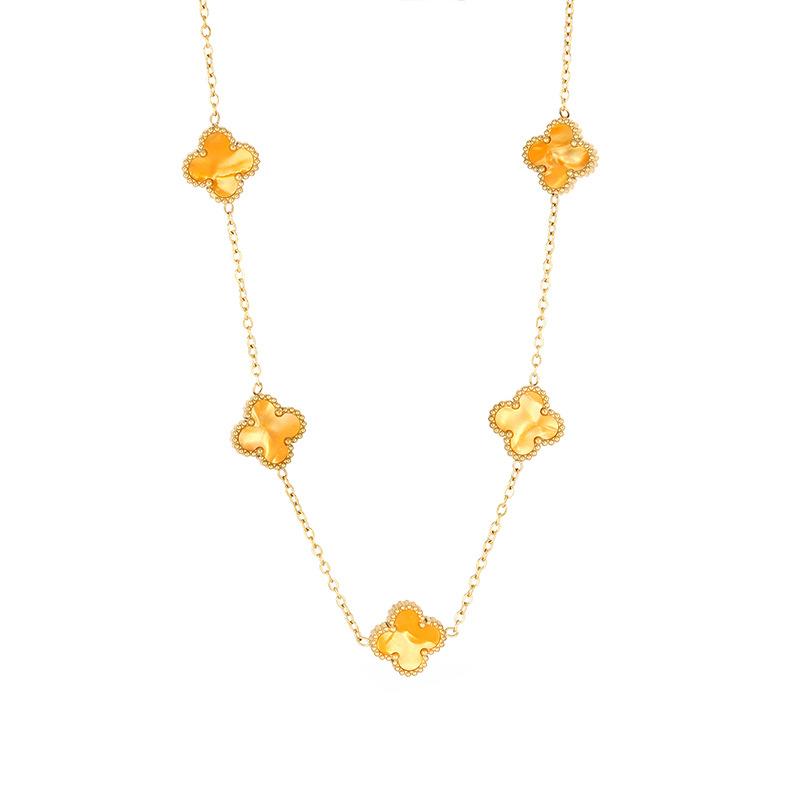 13 мм титановая сталь четырехлистный клевер пять цветков двухстороннее ожерелье Beimu 18-каратное настоящее позолоченное не выцветающее легкое роскошное ключичное ожерелье