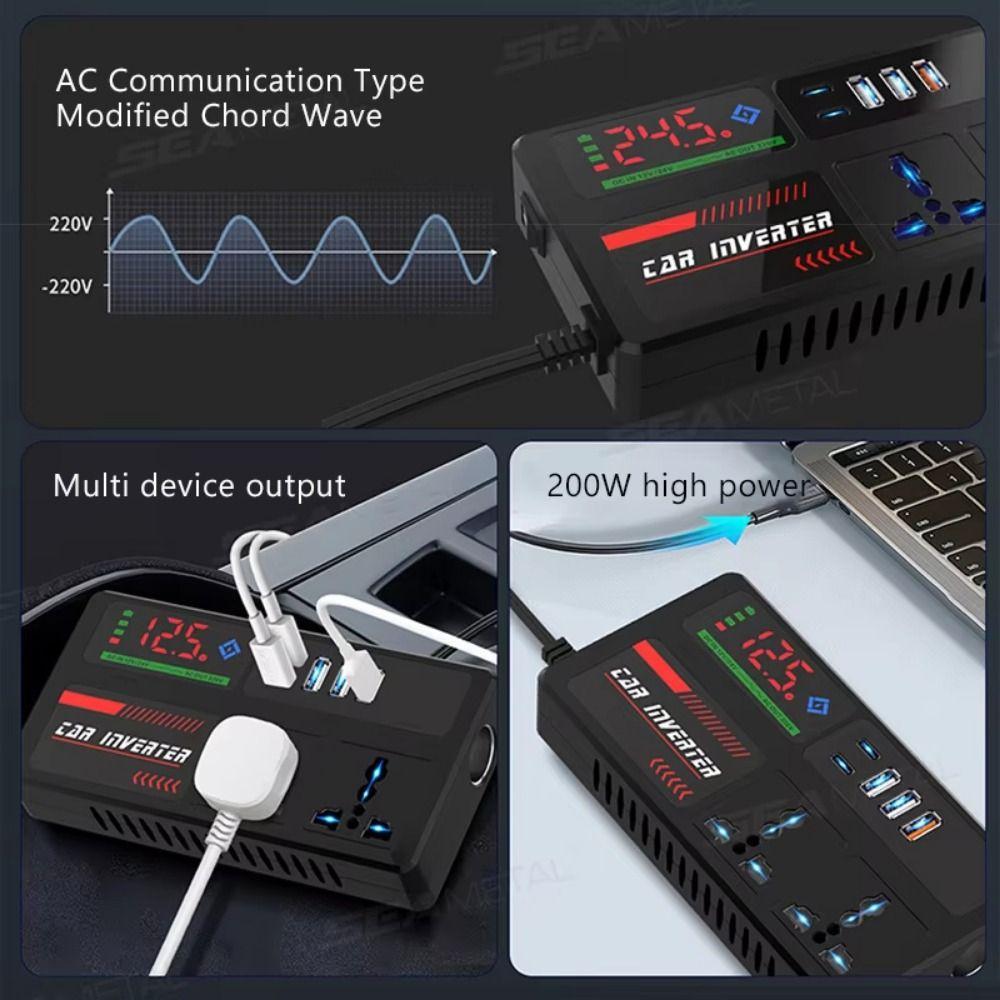 Double Type-c Car Inverter Power Adapter Digital Display Vehicle Inverter Automotive Charger Truck