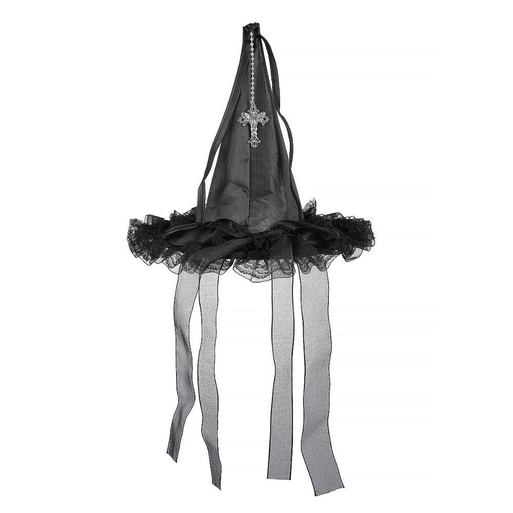 Veil Tulle Halloween Witch Hat Gothic Cosplay Hat Spider Ribbon Wizard Hat Cosplay Costume
