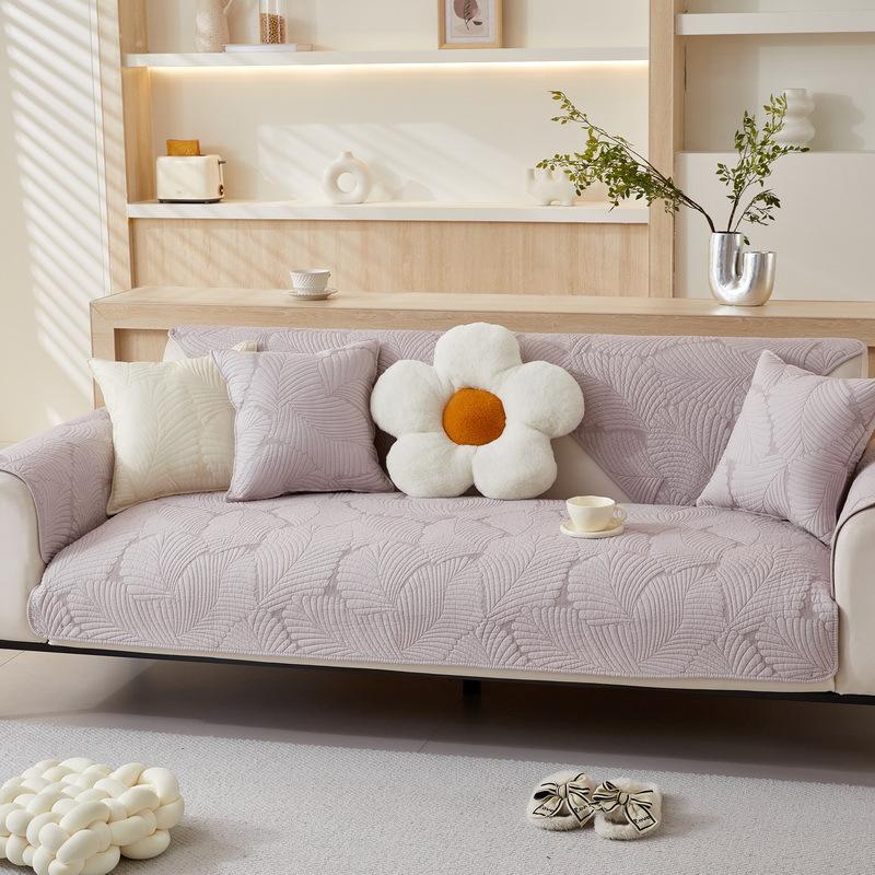 Новый чехол для диванной подушки из стираного хлопка с вышитым банановым листом, современная простая нескользящая однотонная тканевая подушка для дивана