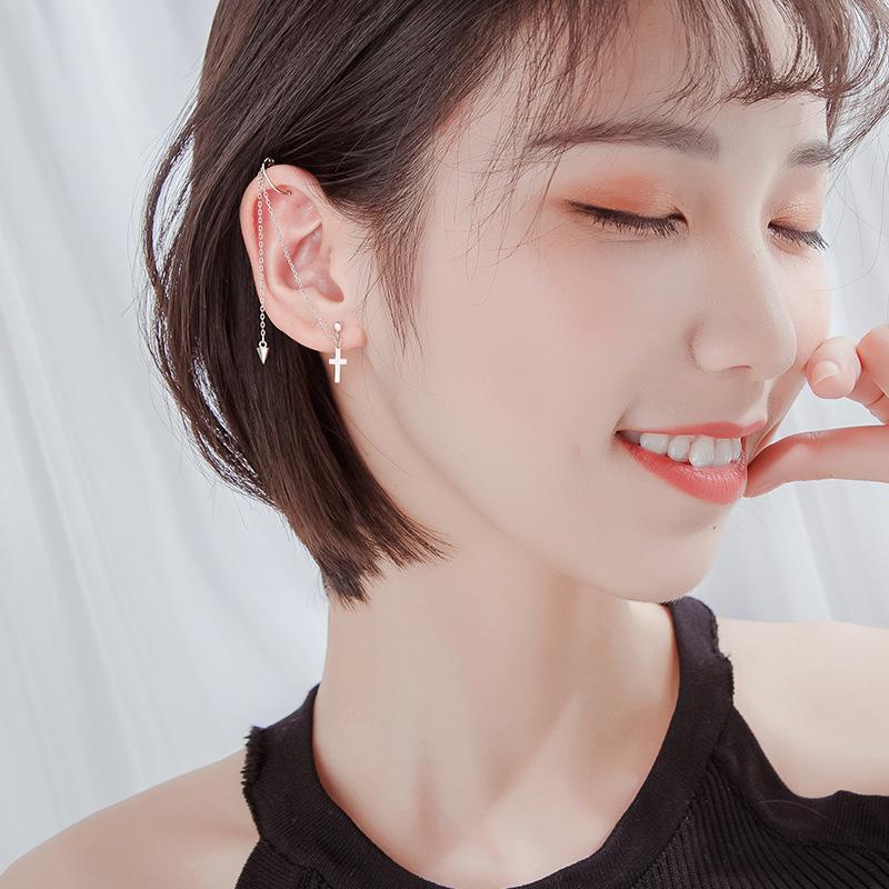 Одиночные серьги-крестики темперамент серьги Doudou персонализированные бахромчатые серьги-цепочки украшения для ушей длинные интернет-знаменитости клипсы