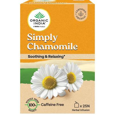 ORGANIC INDIA Просто Ромашковый Травяной Чай в Пакетиках Для Спокойного Расслабления и Успокоения 25 Пакетиков Для Комфорта Перед Сном (25NX1.6G)