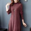 Вязаное платье средней длины Женское однотонное платье-свитер Женское осенне-зимнее платье-пуловер длиной до колена Пуловер
